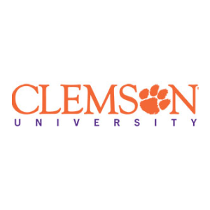 Clemson university logo with a tiger paw print.