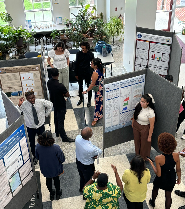 Group of professionals networking at an event.