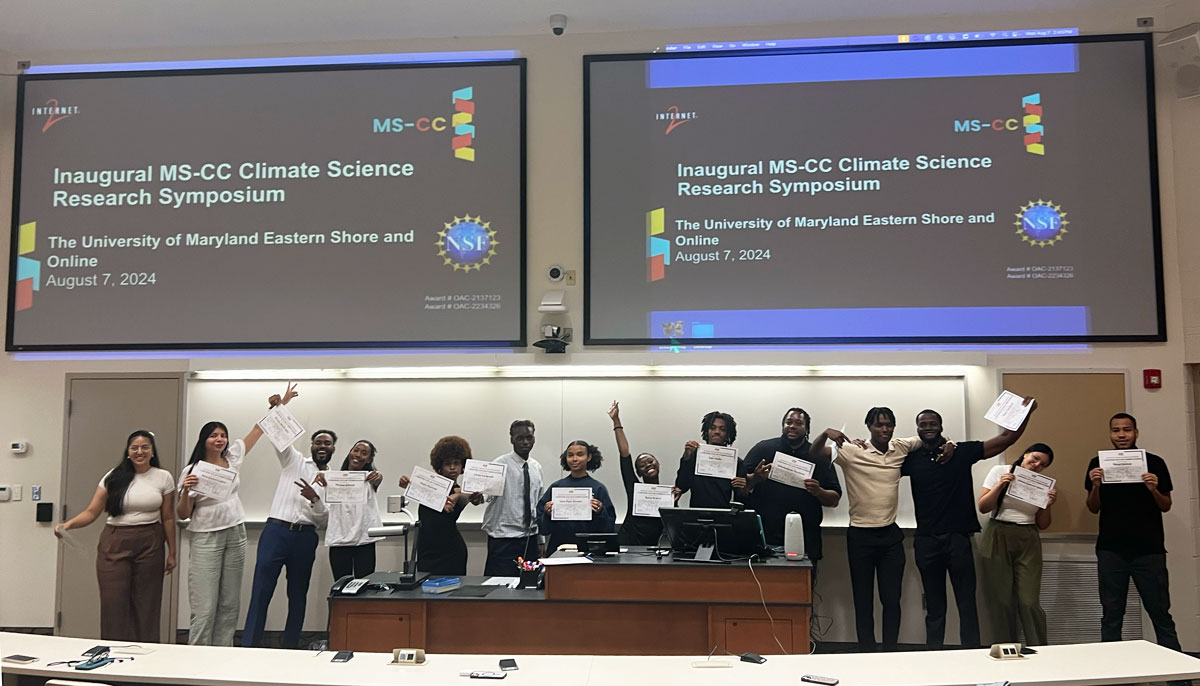 Inaugural MS-CC Climate Science Research Symposium Students holding their certificates.