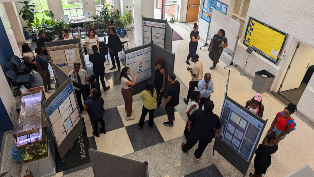 Students presenting their projects at the MS-CC annual meeting workshop.